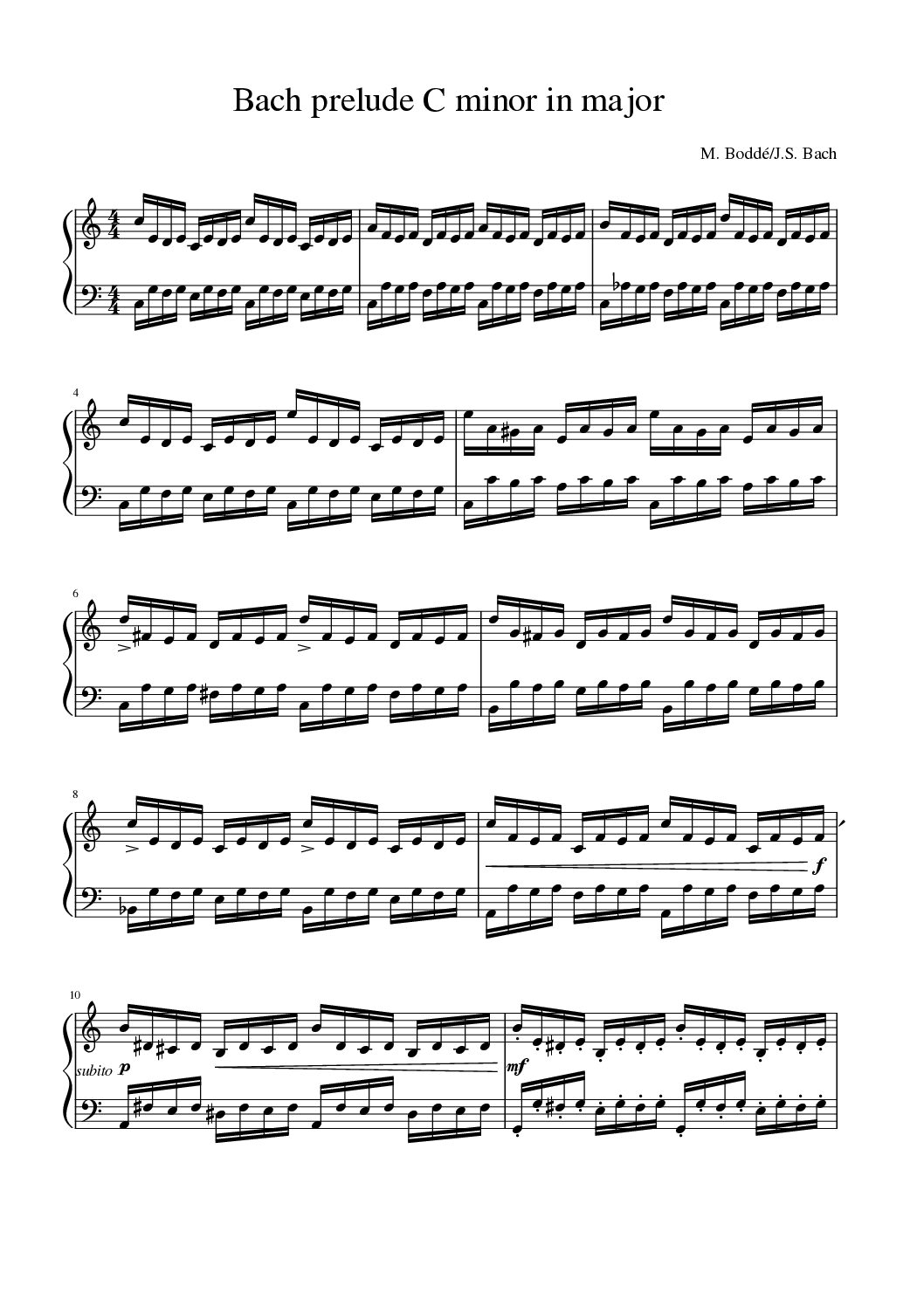 Mike Boddé - Bach prelude in C m. in maj. (piano boek PDF)